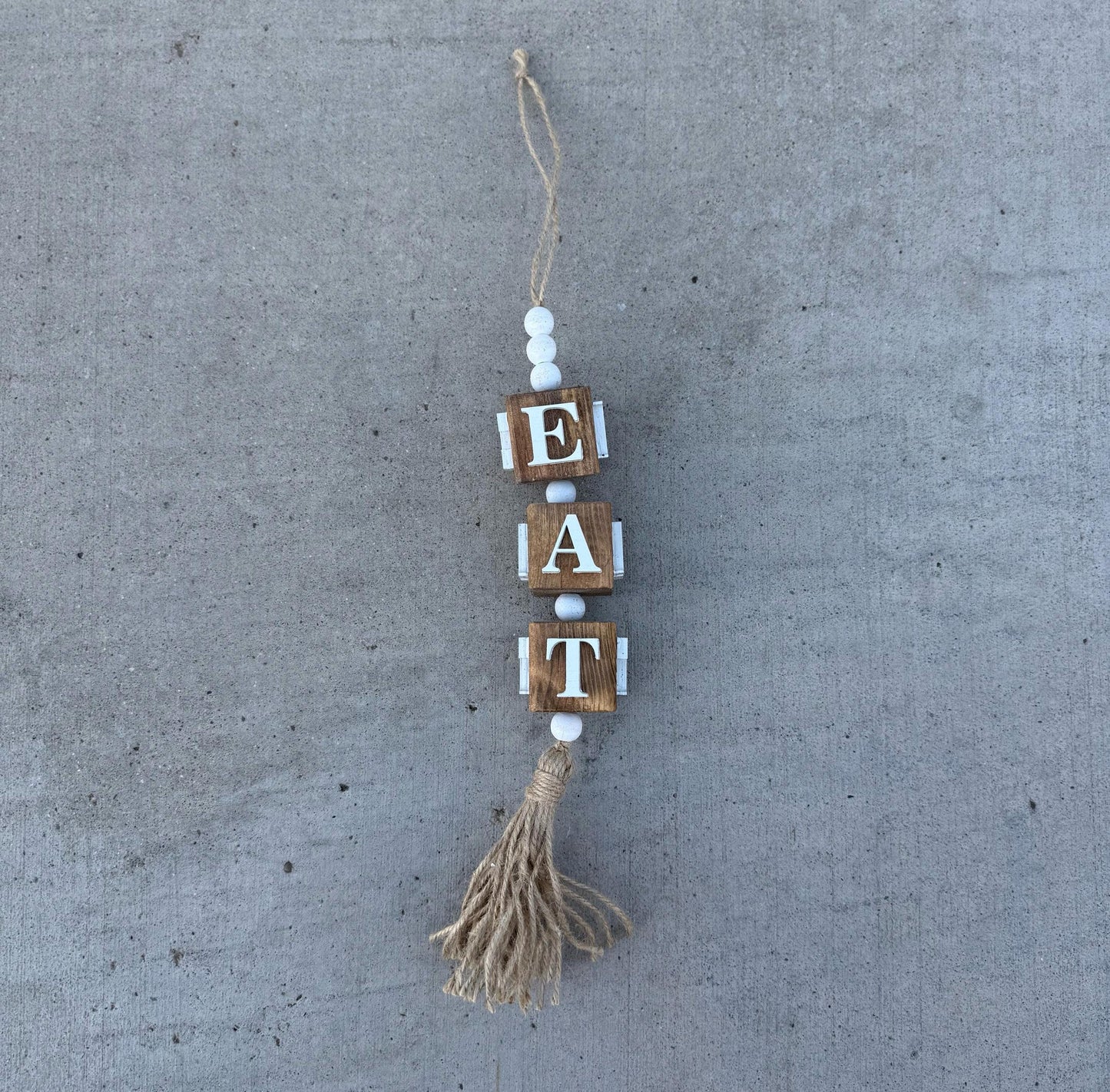 Rustic “EAT” Wood Bead Garland/Handmade Kitchen Wall Decor/Farmhouse Kitchen Decor/ Handmade Kitchen Bead Garland/Wood Block Garland