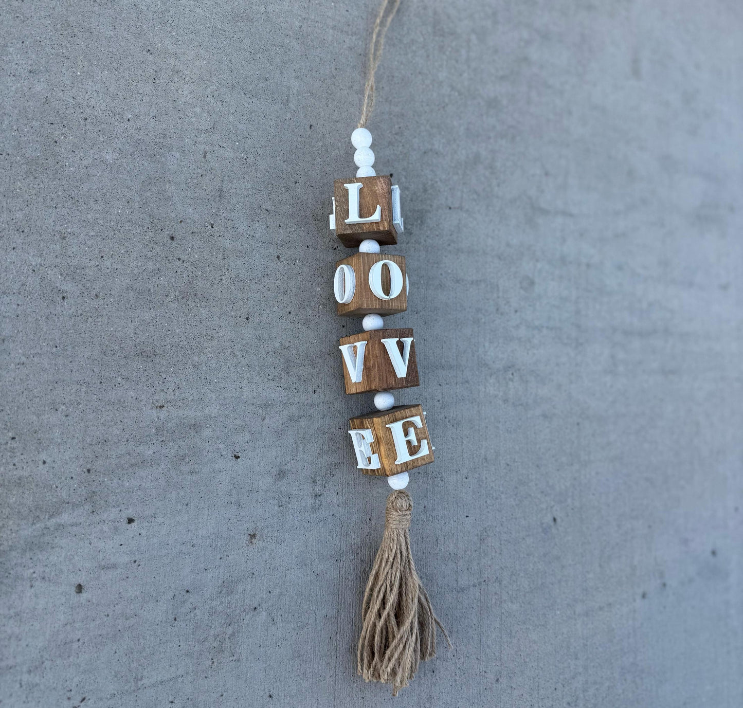 Handmade Valentine Gift/Romantic Wall Hanging/Rustic Home Accessories/Love Word Sign/Farmhouse Bead Garland/Love Themed Home Decor