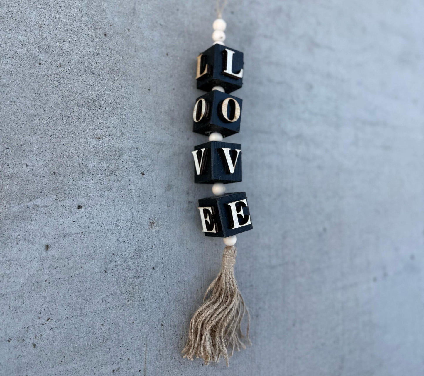 Handmade Valentine Gift/Romantic Wall Hanging/Rustic Home Accessories/Love Word Sign/Farmhouse Bead Garland/Love Themed Home Decor