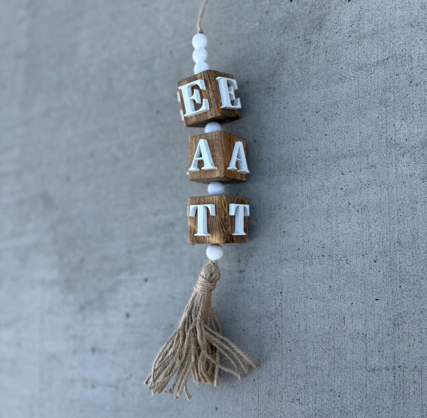 Rustic “EAT” Wood Bead Garland/Handmade Kitchen Wall Decor/Farmhouse Kitchen Decor/ Handmade Kitchen Bead Garland/Wood Block Garland