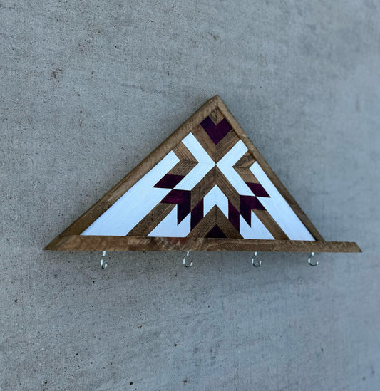 Personalized Wooden Key Holder, Custom Family Key Hanger, Wood Key Rack, Wooden Hooks, Decorative Wall Coat Hooks, Wall Mount, Geometric