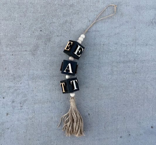 Rustic “EAT” Wood Bead Garland/Handmade Kitchen Wall Decor/Farmhouse Kitchen Decor/ Handmade Kitchen Bead Garland/Wood Block Garland