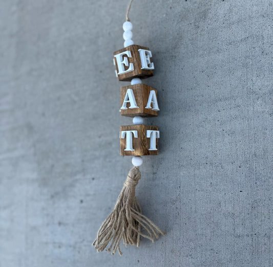 Rustic “EAT” Wood Bead Garland/Handmade Kitchen Wall Decor/Farmhouse Kitchen Decor/ Handmade Kitchen Bead Garland/Wood Block Garland